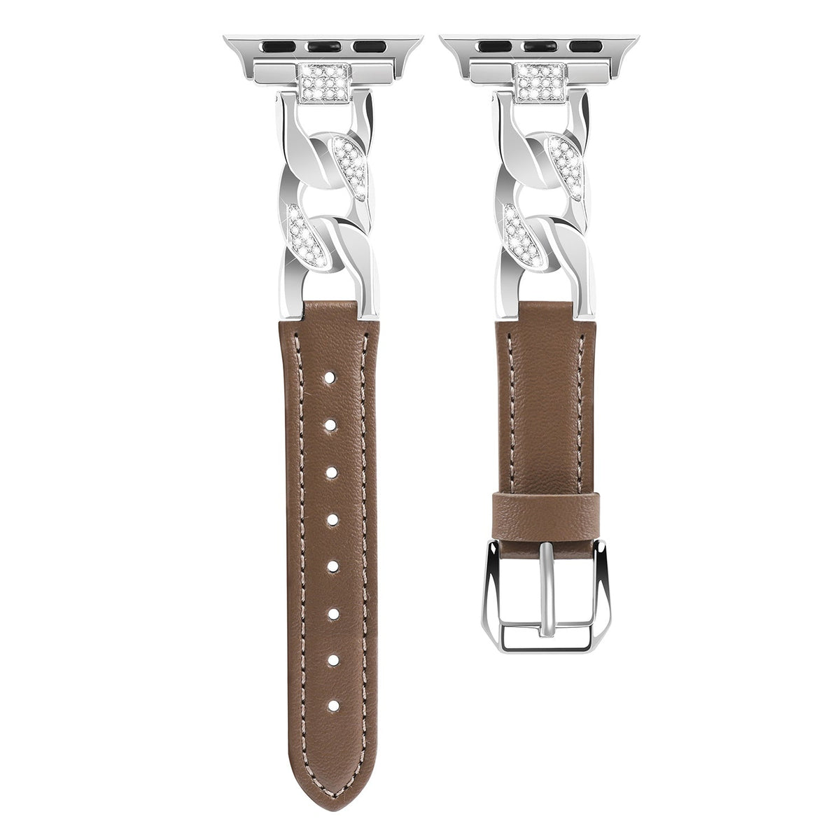 Embellished Crystal Leather Chain - Tan - HelloStrap