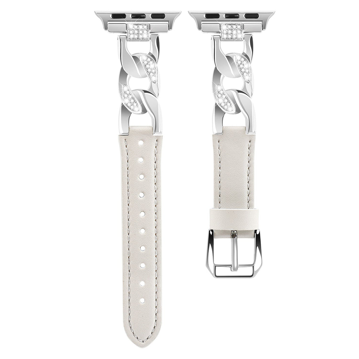 Embellished Crystal Leather Chain - White - HelloStrap