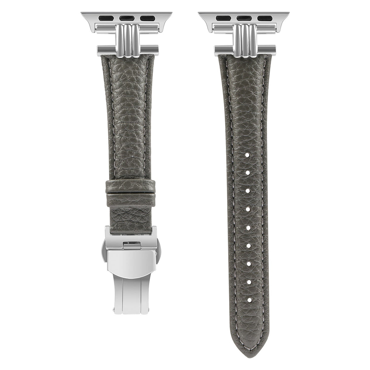 H Buckle Swift Leather Strap - Grey - HelloStrap