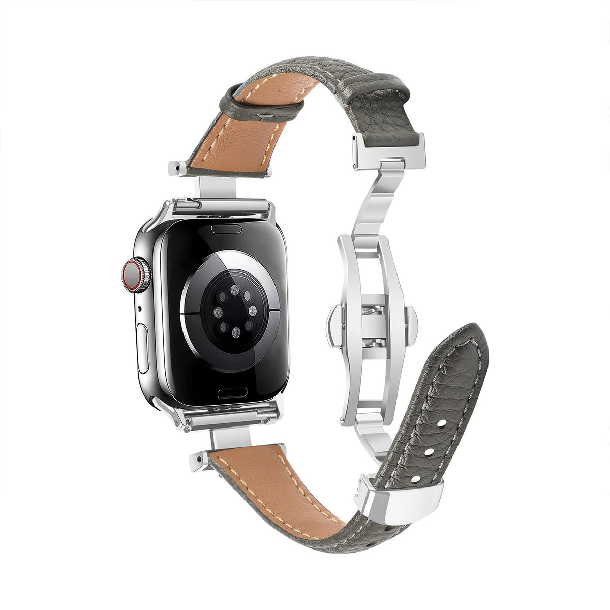 H Buckle Swift Leather Strap - Grey - HelloStrap