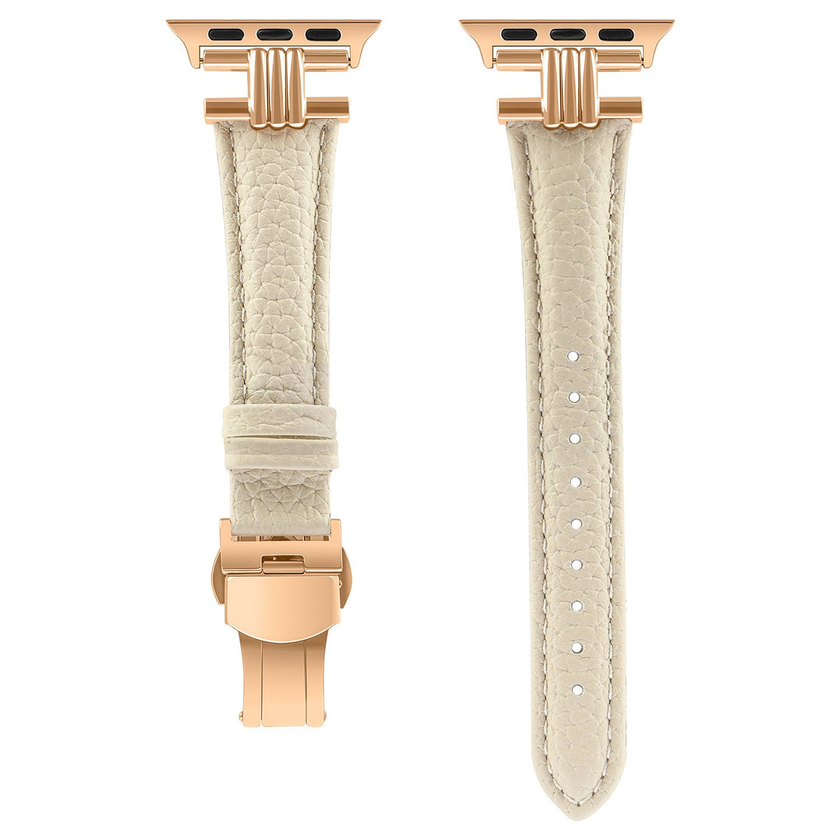 H Buckle Swift Leather Strap - Cream - HelloStrap